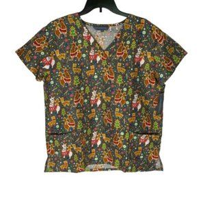 Serene Uniforms Christmas Scrub Top Size Large Llamas Gingerbread Men Trees